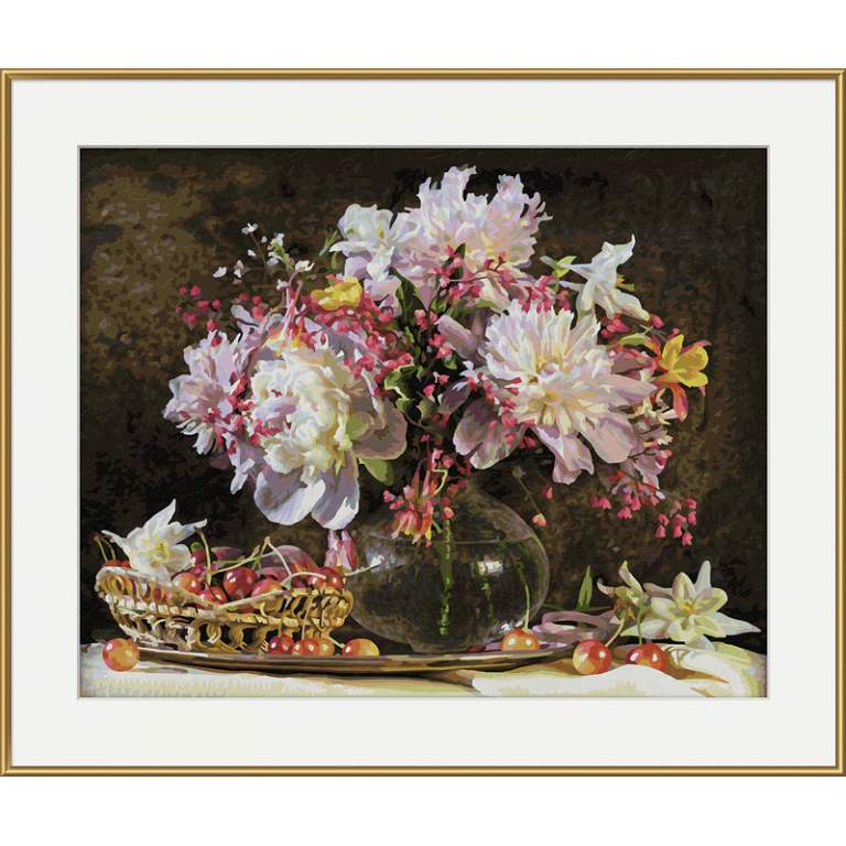 9130773 Художній творчий набір Букет  квітів та вишні, 40х50 см, 12+