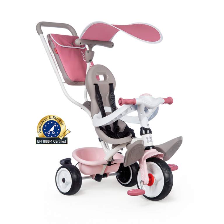 741401 Дитячий металевий велосипед  з козирком, багажником та сумкою, рожево-сірий, 66х49х100 см, 10 міс.+