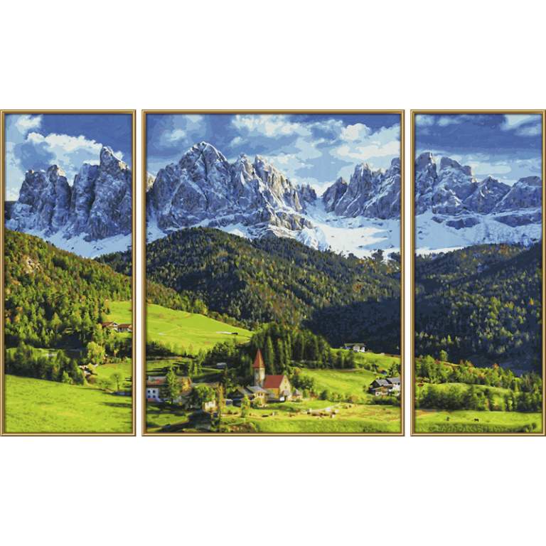 9260760 Художній творчий набір-триптих  Альпійський пейзаж. Церква Святої Магдалени, 50х80 см, 12+