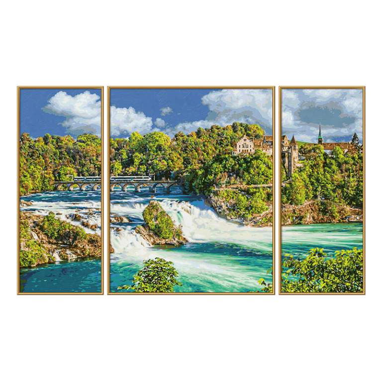 9260888 Художній творчий набір-триптих &quot;Природне видовище Рейнського водоспаду&quot;, 50х80 см, 12+