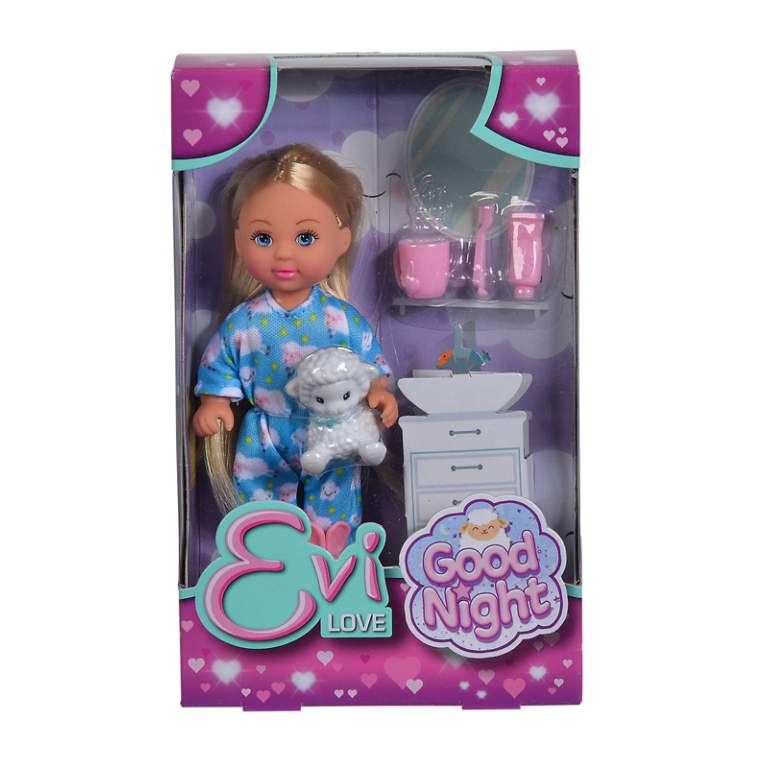 5733406 Лялька Еві "Вечірня казка" у піжамі, з іграшкою  та аксес. для чистки зубів, 3+